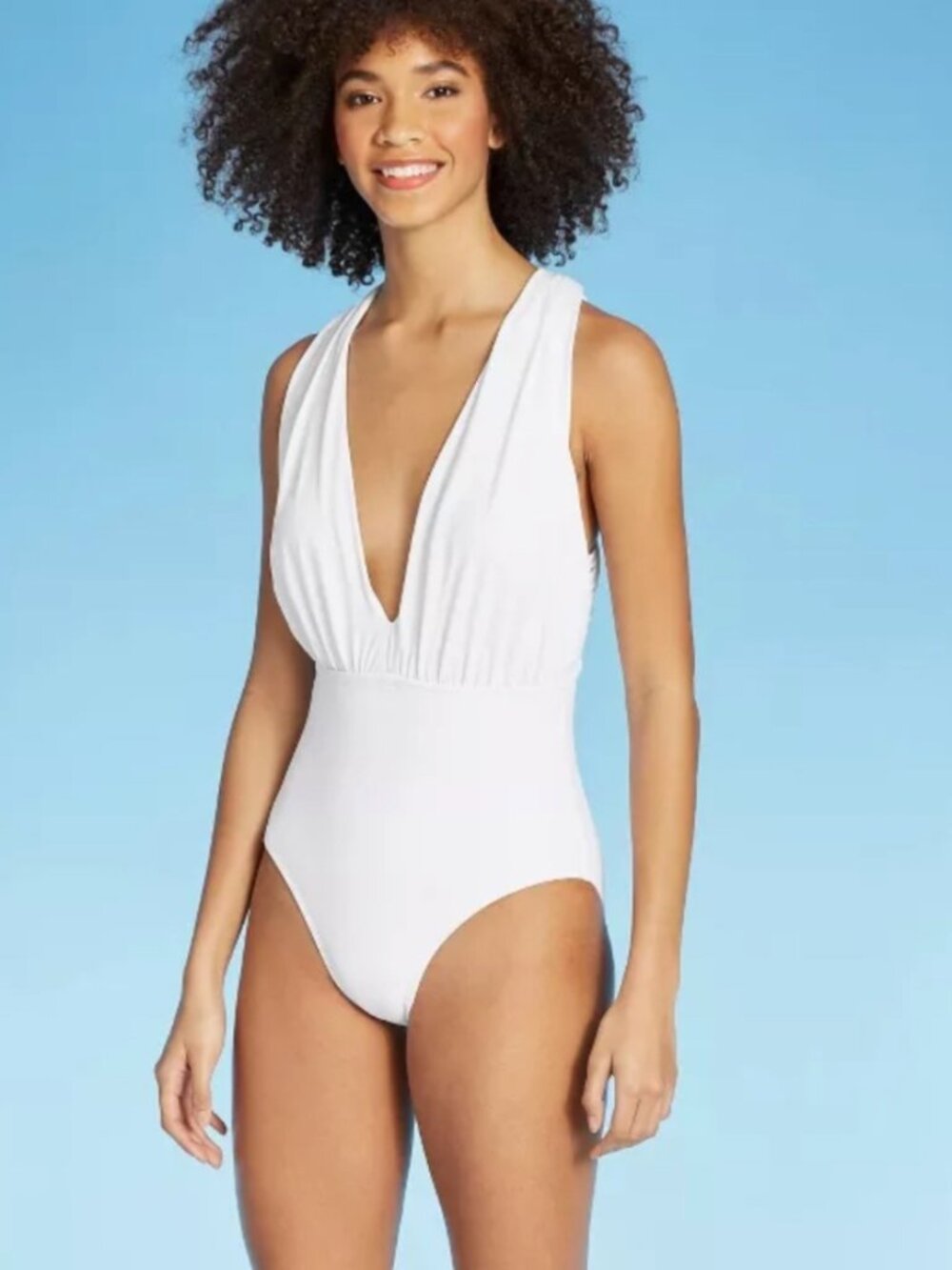 Sea Angel Women's Swimsuit One Piece White Deep V Neck Cross